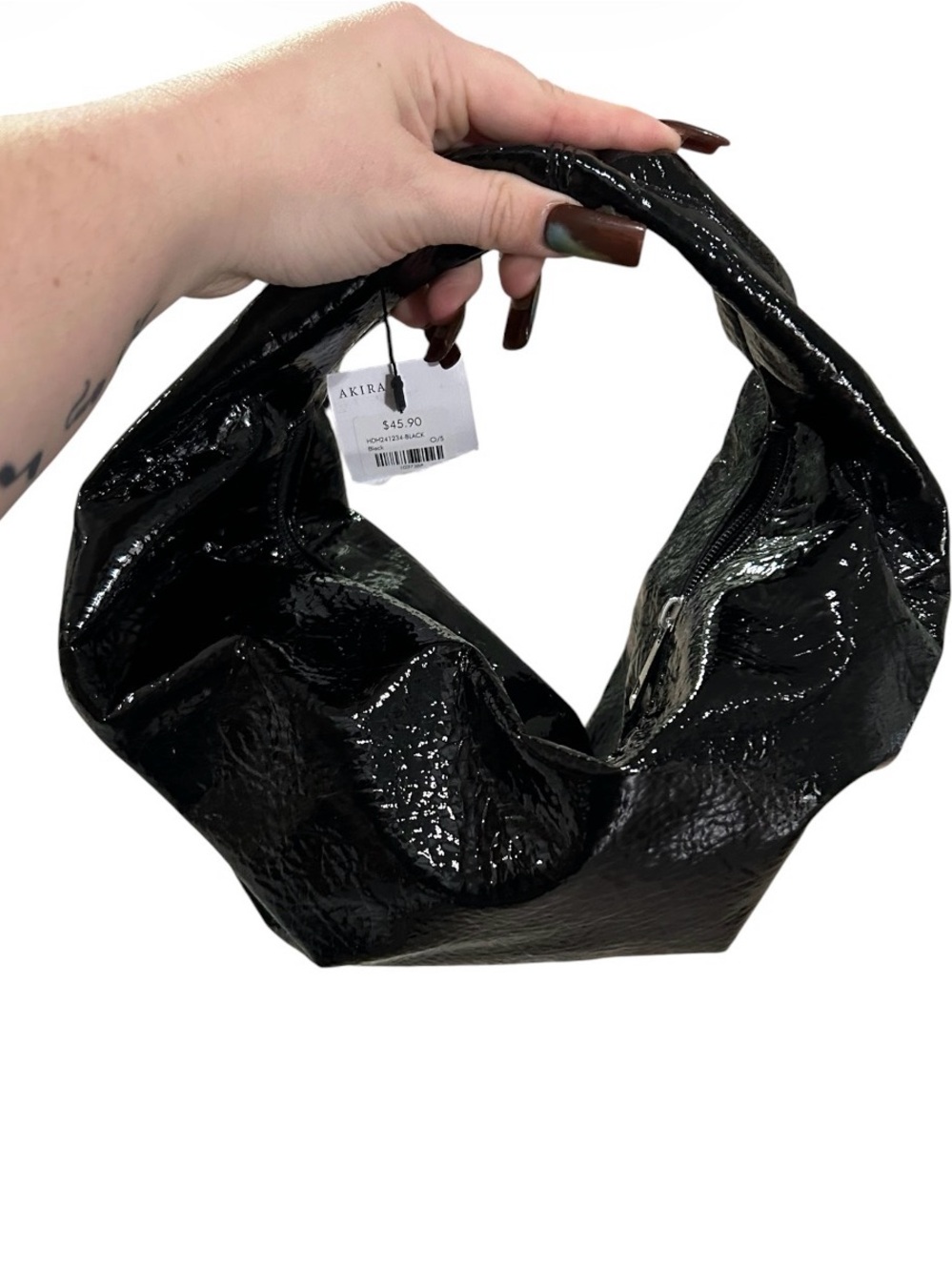 AKIRA Glossy Black Patent Hobo Bag